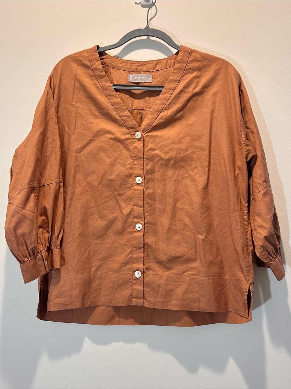 Everlane The Silky Cotton Lantern Top Blouse Tawny Brown Size 6